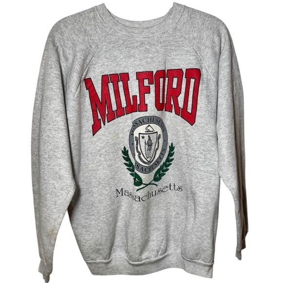 Vintage 90s Hanes Milford Massachusetts Gray Crewneck Sweatshirt Men’s Large - Picture 1 of 4